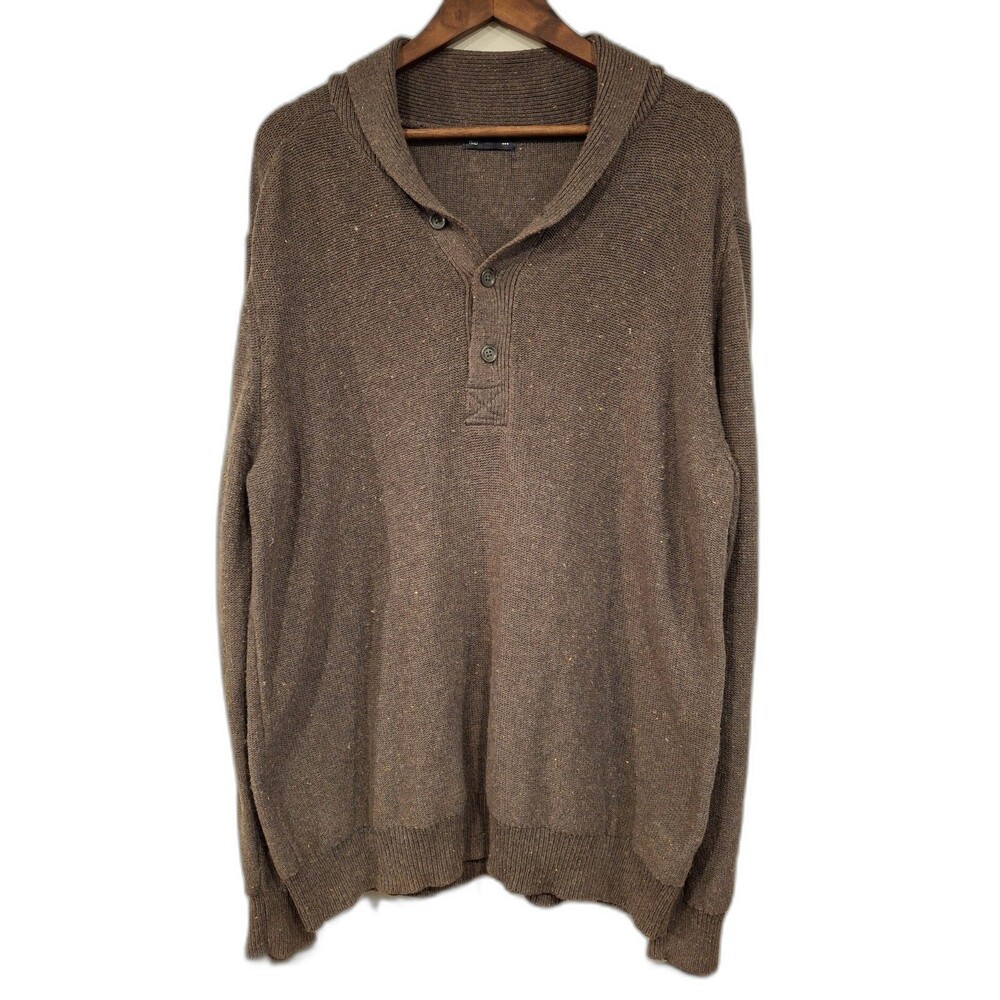 Gap Men's Sz XXL Henley Knit Brown Sweater Cotton Wool Blend Dark Academia